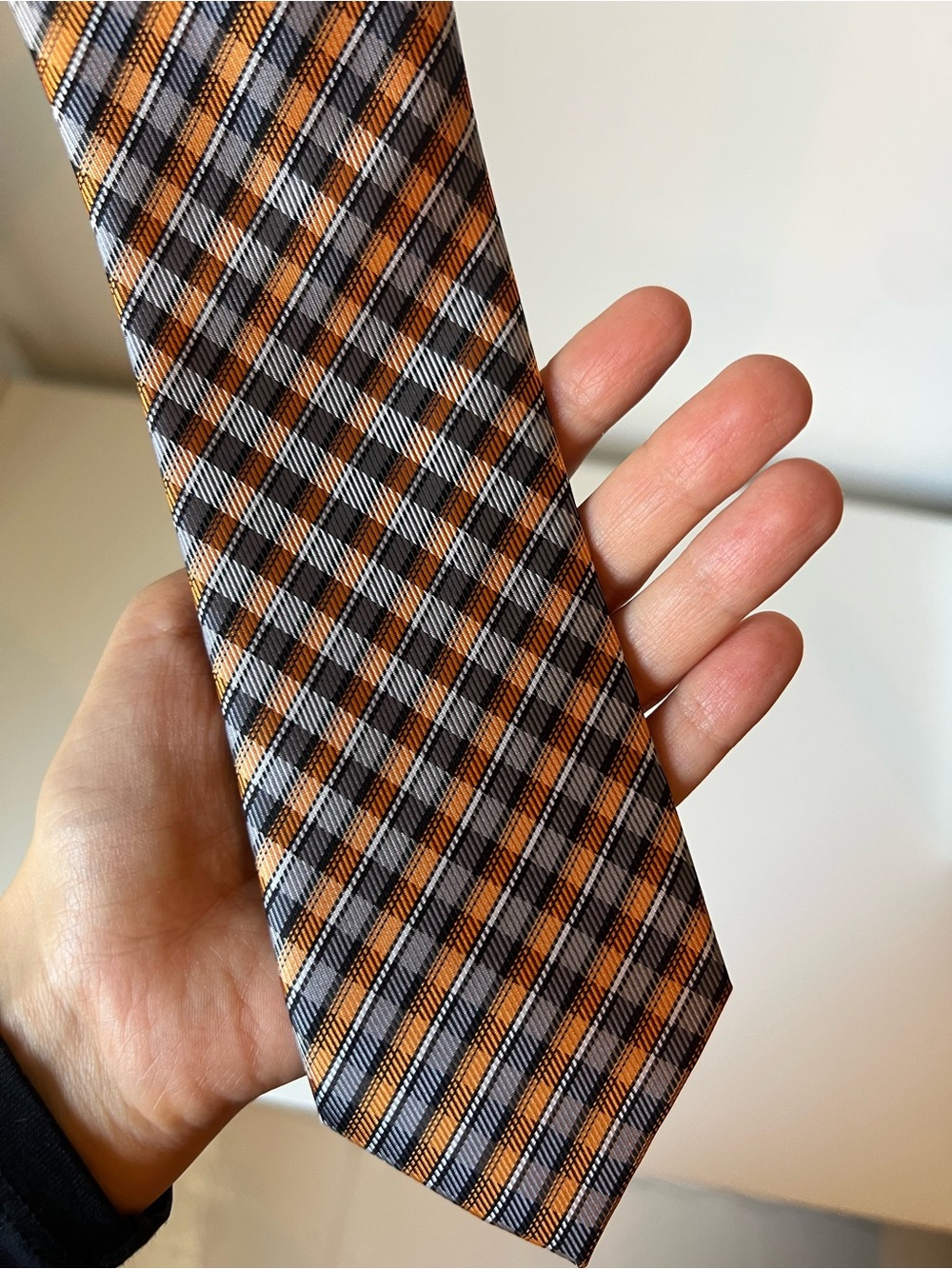 Vintage Men's Orange and Black Plaid Tie